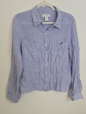 Rachel Zoe Blue 100%  Linen Shirt with Front Pockets Normcore Minimalist M
